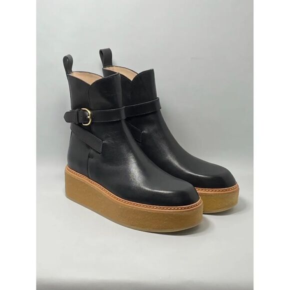 Etna Boot Raven - Alhambra | Women Ullah Johnson Black Platform Ankle Boots with Gold Buckle